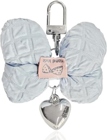Cute Bow Keychain للنساء الفتيات ، Coquette Bow Keychains Accessories Car Key Tag Ring ، Roalknot Heart Heart Carm Car Fob Keychain حامل للمفاتيح (White) in Kuwait