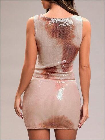 Milumia Women's Sequin Glitter Sleeveless Boat Neck Tank Top Tie Dye Slim Fit Tee Tops in Saudi Arabia