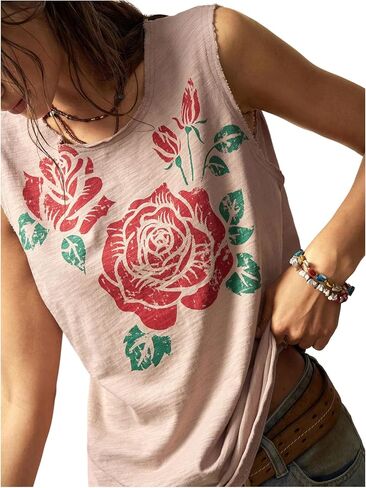SOLY HUX Women's Floral Tank Tops Sleeveless Crewneck Casual Summer Vacation Top in Saudi Arabia