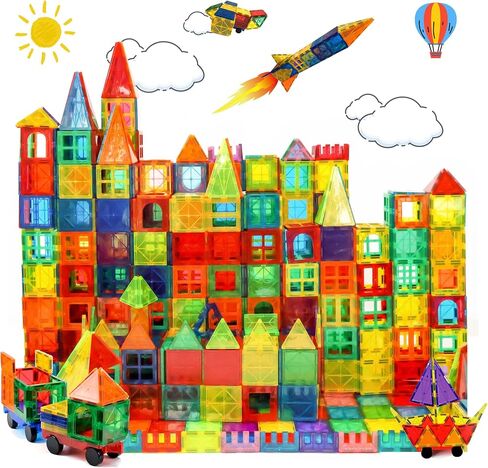 Magnetic Tiles 100 PCS with 2 Cars and 4 Extra Alphabets – STEM Building Blocks for Kids, Educational Gift for Boys & Girls in Saudi Arabia