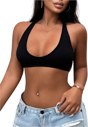 Soly Hux Women's Women's Micro Crops Tops Lackless Scoop Neck Stid in Kuwait