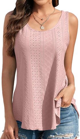 Womens Tank Tops for Women Flowy Sleeveless Embroidery Eyelet Top Loose Fit Casual Summer Shirts in Saudi Arabia