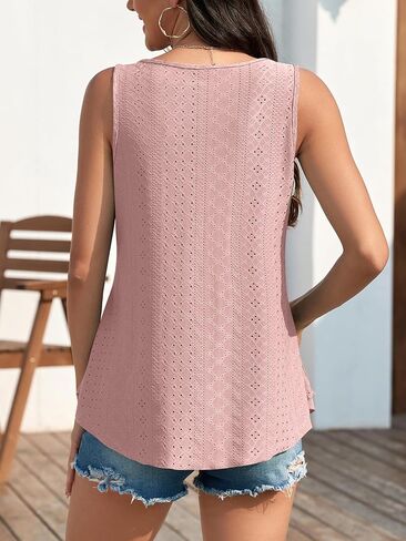Womens Tank Tops for Women Flowy Sleeveless Embroidery Eyelet Top Loose Fit Casual Summer Shirts in Saudi Arabia