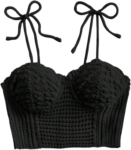 Gorglitter Women's Crochet Bow Tie Tops Tops العصرية بلا أكمام عارية الذروة بوهو بلطف لطيف الصيف الخروج من قمم 2025 in Saudi Arabia