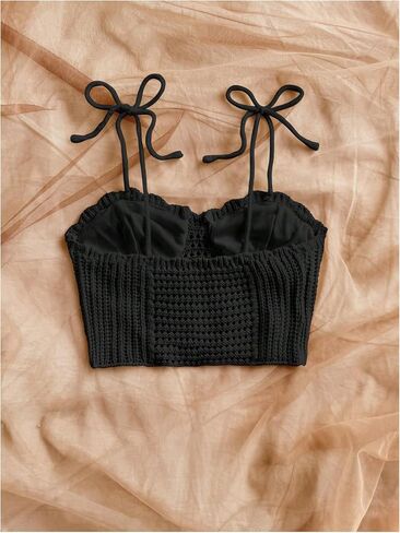Gorglitter Women's Crochet Bow Tie Tops Tops العصرية بلا أكمام عارية الذروة بوهو بلطف لطيف الصيف الخروج من قمم 2025 in Saudi Arabia