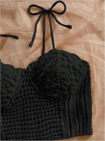Gorglitter Women's Crochet Bow Tie Tops Tops العصرية بلا أكمام عارية الذروة بوهو بلطف لطيف الصيف الخروج من قمم 2025 in Saudi Arabia