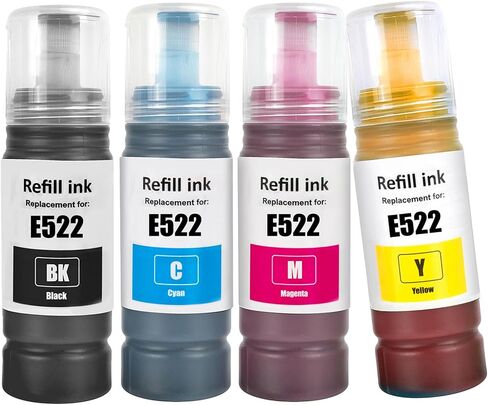 522 T522 زجاجات إعادة ملء الحبر عالية السعة (وليس الحبر التسامي) متوافقة مع EPSON ET-2800 ET-2760 ET-2803 ET-2400 ET-4800 ET-2720 ET-2840 ET-4760 ET-4700 ET-4810 الطابعة (BK C M Y) in Kuwait