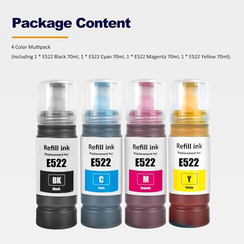 522 T522 زجاجات إعادة ملء الحبر عالية السعة (وليس الحبر التسامي) متوافقة مع EPSON ET-2800 ET-2760 ET-2803 ET-2400 ET-4800 ET-2720 ET-2840 ET-4760 ET-4700 ET-4810 الطابعة (BK C M Y) in Kuwait
