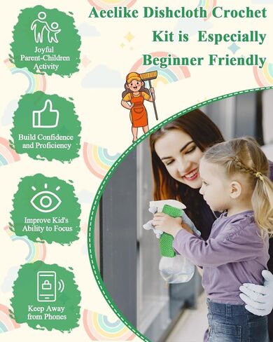 Aeelike Crochet Kit for Beginners Kids ، Easy Crochet Kit Learn To Crochet Dishcloth with Yarns Conisian Crochet Hooks Ergansed Bealded ، Confuls Crochet Starter Kit ، Continful in Kuwait