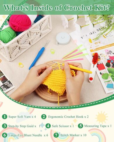 Aeelike Crochet Kit for Beginners Kids ، Easy Crochet Kit Learn To Crochet Dishcloth with Yarns Conisian Crochet Hooks Ergansed Bealded ، Confuls Crochet Starter Kit ، Continful in Kuwait