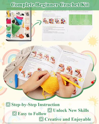 Aeelike Crochet Kit for Beginners Kids ، Easy Crochet Kit Learn To Crochet Dishcloth with Yarns Conisian Crochet Hooks Ergansed Bealded ، Confuls Crochet Starter Kit ، Continful in Kuwait