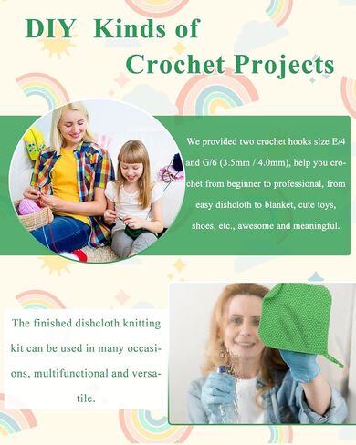 Aeelike Crochet Kit for Beginners Kids ، Easy Crochet Kit Learn To Crochet Dishcloth with Yarns Conisian Crochet Hooks Ergansed Bealded ، Confuls Crochet Starter Kit ، Continful in Kuwait