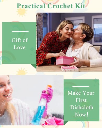 Aeelike Crochet Kit for Beginners Kids ، Easy Crochet Kit Learn To Crochet Dishcloth with Yarns Conisian Crochet Hooks Ergansed Bealded ، Confuls Crochet Starter Kit ، Continful in Kuwait