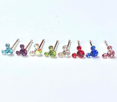 1 Piece Stunning Mouse CZ Gem .925 Sterling Silver Nose Stud Ring - Minnie Mickey - 20g - Body Jewelry in Saudi Arabia