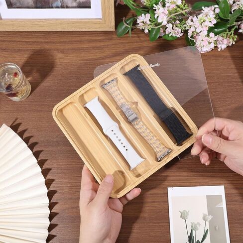 Globleland 4 فتحات Wooden Watch Band Case Watch Band Organizer لمشاهدة شاشة عرض مراقبة علبة تخزين مع الغطاء العلوي الأكريليك 7.5x7.5x0.7inch in Saudi Arabia