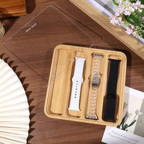Globleland 4 فتحات Wooden Watch Band Case Watch Band Organizer لمشاهدة شاشة عرض مراقبة علبة تخزين مع الغطاء العلوي الأكريليك 7.5x7.5x0.7inch in Saudi Arabia