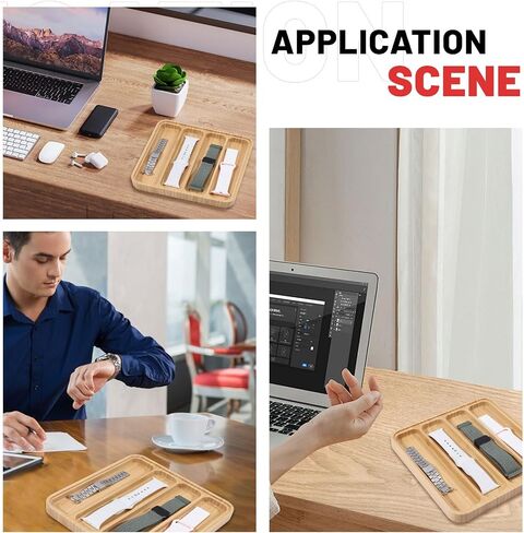 Globleland 4 فتحات Wooden Watch Band Case Watch Band Organizer لمشاهدة شاشة عرض مراقبة علبة تخزين مع الغطاء العلوي الأكريليك 7.5x7.5x0.7inch in Saudi Arabia