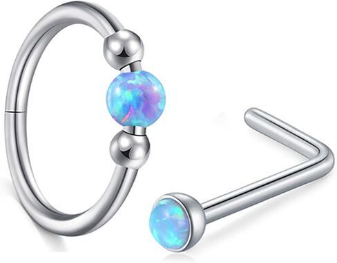 MODRSA 18G OPAL NOSTE RING FCORER SILVER GOLD NOST STUDS for Women Opal Tragus Hoop Charilage Helix Daith Aptring Hinged inclage percing Jewelry 8mm 10mm 10mm in Kuwait