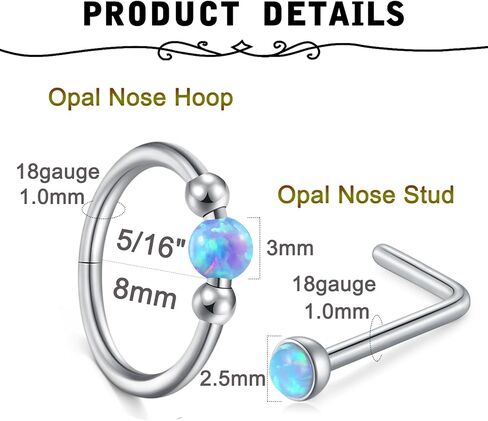 MODRSA 18G OPAL NOSTE RING FCORER SILVER GOLD NOST STUDS for Women Opal Tragus Hoop Charilage Helix Daith Aptring Hinged inclage percing Jewelry 8mm 10mm 10mm in Kuwait