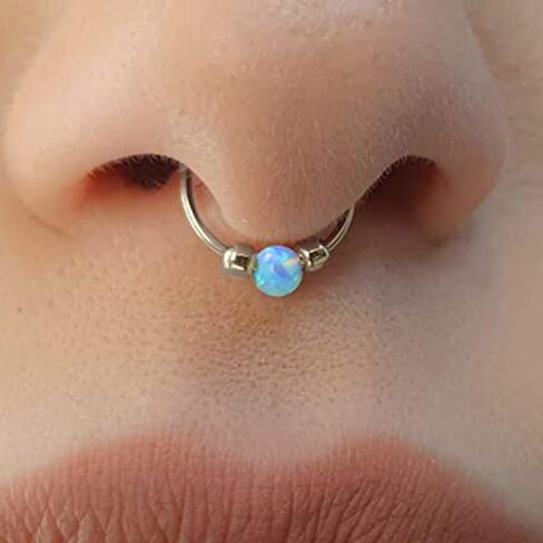MODRSA 18G OPAL NOSTE RING FCORER SILVER GOLD NOST STUDS for Women Opal Tragus Hoop Charilage Helix Daith Aptring Hinged inclage percing Jewelry 8mm 10mm 10mm in Kuwait