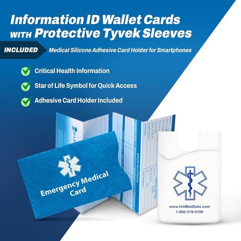 Emergency Medical Alert Informations ID Wallet Cards with Protective Tyvek Sleeves – Recognizable Star of Life Symbol for First Responders, Pocket Size, Pack of 4 in Saudi Arabia