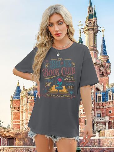 Magical Shirt Women Belle’s Book Club T-Shirt Oversized Book Lover Tee Magic Kingdom Belle Princess Shirts in Kuwait