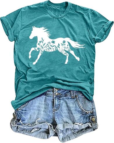 VVNTY Horse Lover Shirt Women: Horse Heart T Shirt Funny Horses T-Shirt Casual Animal Graphic Tees in Saudi Arabia