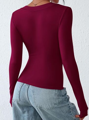 Prettygarden قمصان طويلة الأكمام للنساء 2025 Fall Fashion Out Tops Tee Basic Deep V Neck Slim Fit Y2K Clothes in Kuwait