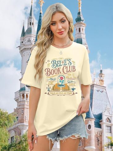 Magical Shirt Women Belle’s Book Club T-Shirt Oversized Book Lover Tee Magic Kingdom Belle Princess Shirts in Kuwait
