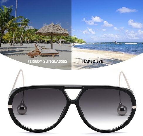 FEISEDY Oversized Aviator Sunglasses With Earring Design for Women Large Big Frame Luxury Designer Shades for Ladies B0296 in Saudi Arabia