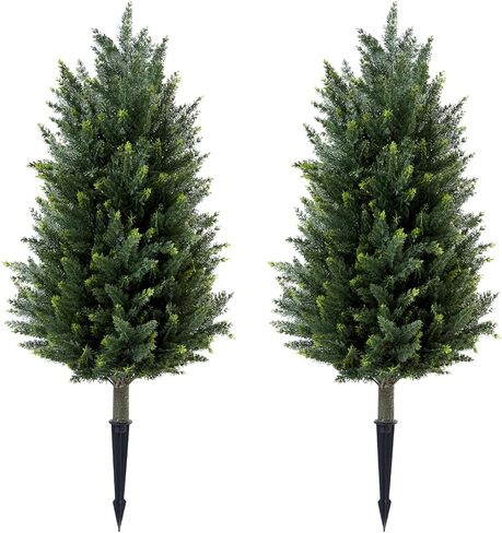 2 Packs of Fake Cypress Plants, 3FT Artificial Cedar Pruning Tree, with Ground Spikes, UV Resistant Artificial shrubs, Suitable for Outdoor and Indoor Front Porch Gardens in Saudi Arabia