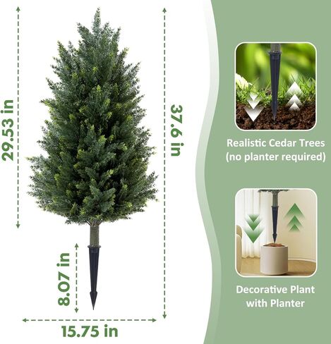 2 Packs of Fake Cypress Plants, 3FT Artificial Cedar Pruning Tree, with Ground Spikes, UV Resistant Artificial shrubs, Suitable for Outdoor and Indoor Front Porch Gardens in Saudi Arabia