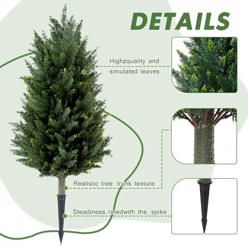 2 Packs of Fake Cypress Plants, 3FT Artificial Cedar Pruning Tree, with Ground Spikes, UV Resistant Artificial shrubs, Suitable for Outdoor and Indoor Front Porch Gardens in Saudi Arabia