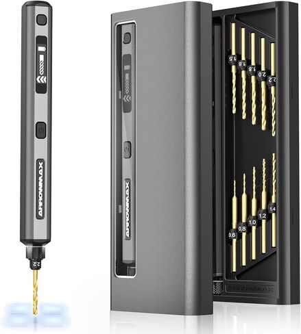 AM ARROWMAX 5-Speed Mini Electric Drill Pen with Benchtop Press, 10 Small Bits with Aluminium Box, LED Lights, OLED Display, Resin Drill Set For Jewelry Making, Plastic, Wood in Kuwait