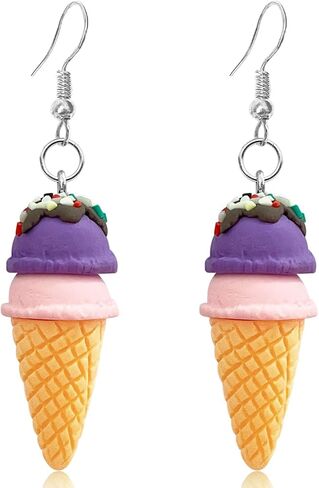 Handmade Cute Simulation Soft Clay Ice Cream Dangle Drop Earrings Funny Double Ball Ice Cream Candy Hook Earrings For Women in Kuwait
