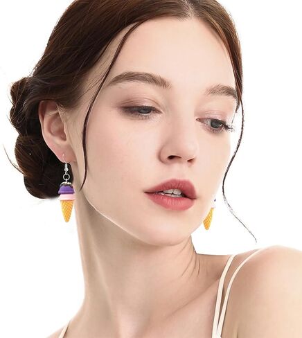 Handmade Cute Simulation Soft Clay Ice Cream Dangle Drop Earrings Funny Double Ball Ice Cream Candy Hook Earrings For Women in Kuwait
