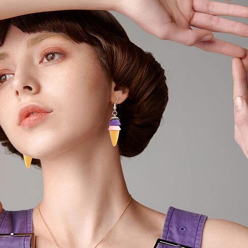 Handmade Cute Simulation Soft Clay Ice Cream Dangle Drop Earrings Funny Double Ball Ice Cream Candy Hook Earrings For Women in Kuwait