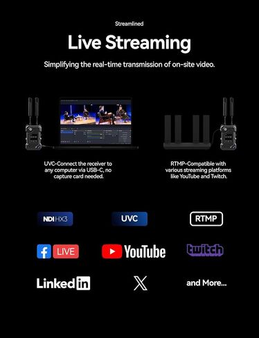 Hollyland Cosmo C2 Wireless HDMI/SDI Video Transmission System 3000ft 33ms 1080P60 5G Image & Audio, Seamless Frequency Hopping, Embedded NDI UVC RTMP Live Stream (1 Transmitter and 1 Receiver Kit) in Saudi Arabia