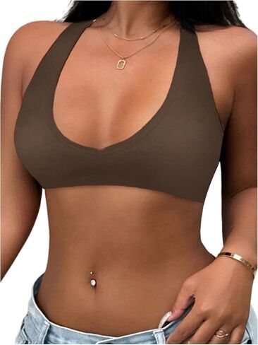 Soly Hux Women's Women's Micro Crops Tops Lackless Scoop Neck Stid in Kuwait