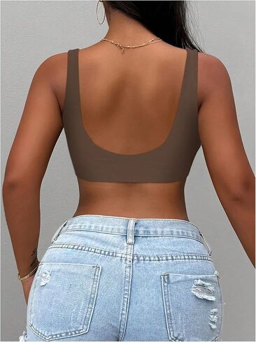 Soly Hux Women's Women's Micro Crops Tops Lackless Scoop Neck Stid in Kuwait