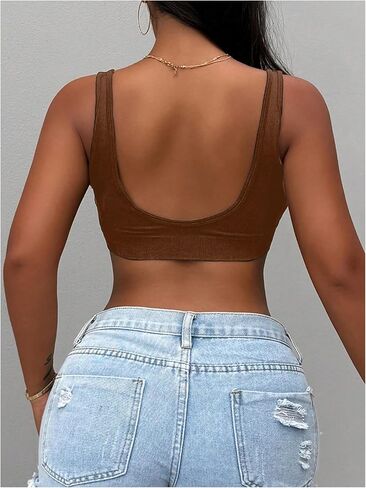 Soly Hux Women's Women's Micro Crops Tops Lackless Scoop Neck Stid in Saudi Arabia