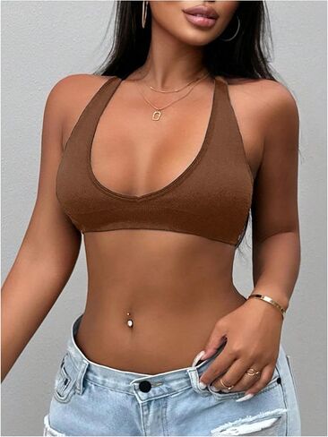 Soly Hux Women's Women's Micro Crops Tops Lackless Scoop Neck Stid in Saudi Arabia