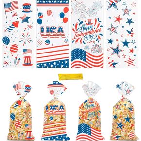 Jocomoni 160PCS Mardi Gras Cellophane Treat Bags, Clear Plastic Goodie Candy Bag with Twist Ties for Mardi Gras Birthday Party Favor Supply（4 Style） in Kuwait