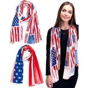 Tarpop 2 Pcs American Flag Patriotic Scarf Chiffon Red White Blue Us Flag Scarf Long Patriotic 4th of July Scarf Flag Shawl Election Day Independence Day in Saudi Arabia
