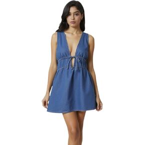 ربطة عنق النساء الدنيم المصغر فستان عميق الخامس عن الرقبة بلا أكمام in Kuwait