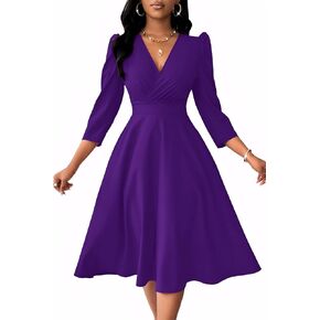 Nmoder Women Casual Midi شبه الرسمي ملاءمة وتوهج 3/4 فستان A-Line fruck in Kuwait