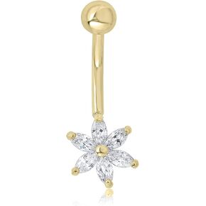 AVORA 10K Gold Simulated Diamond CZ Floral Belly Button Ring Body Jewelry (14 Gauge) in Saudi Arabia