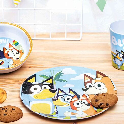 Zak Designs 5-Piece Dinnerware Set, Bluey - Durable Plastic & Stainless Steel - Includes Water Bottle, 8-Inch Plate, 6-Inch Bowl, Fork & Spoon - Suitable for Kids Ages 3+ in Saudi Arabia