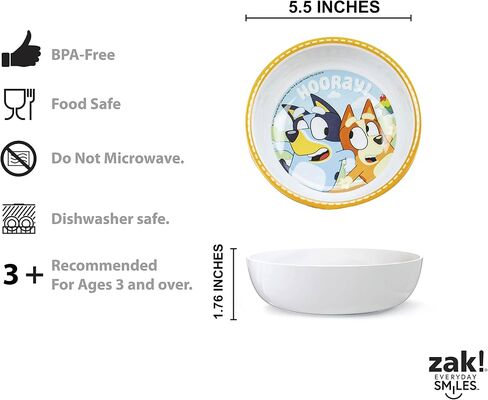 Zak Designs 5-Piece Dinnerware Set, Bluey - Durable Plastic & Stainless Steel - Includes Water Bottle, 8-Inch Plate, 6-Inch Bowl, Fork & Spoon - Suitable for Kids Ages 3+ in Saudi Arabia