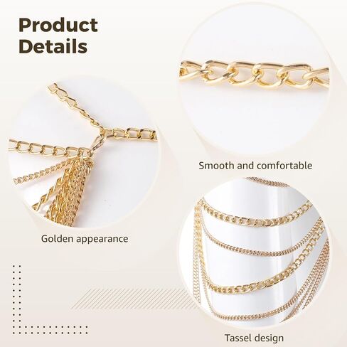 Gold Tassel Body Chain for Women, Layered Shoulder Chain Jewelry, Adjustable Shawl Necklace, Perfect for Weddings, Parties, and Fashion Accessories in Saudi Arabia